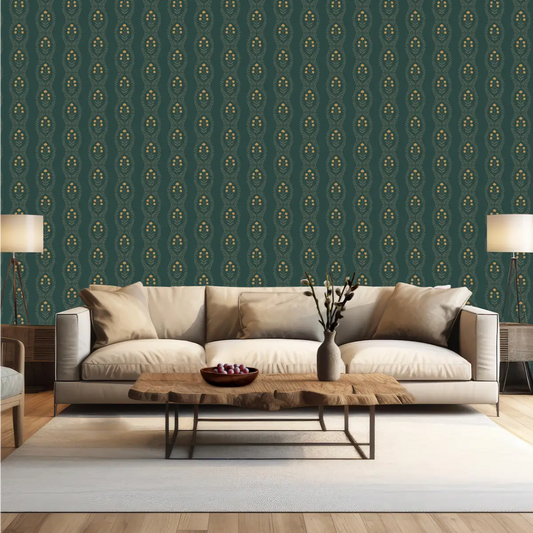Nattie Wallpaper - Block Print Floral Stripe - by Kourtni Gunn - Loomwell Home Goods