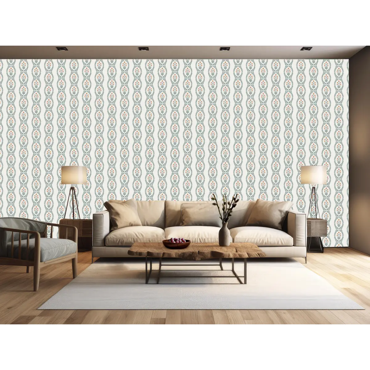 Nattie Wallpaper - Block Print Floral Stripe - by Kourtni Gunn - Loomwell Home Goods