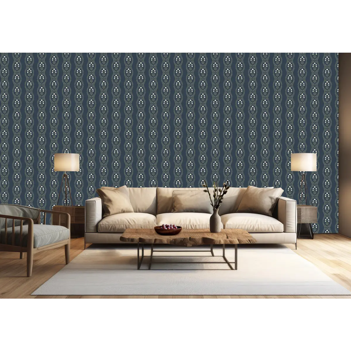 Nattie Wallpaper - Block Print Floral Stripe - by Kourtni Gunn - Loomwell Home Goods