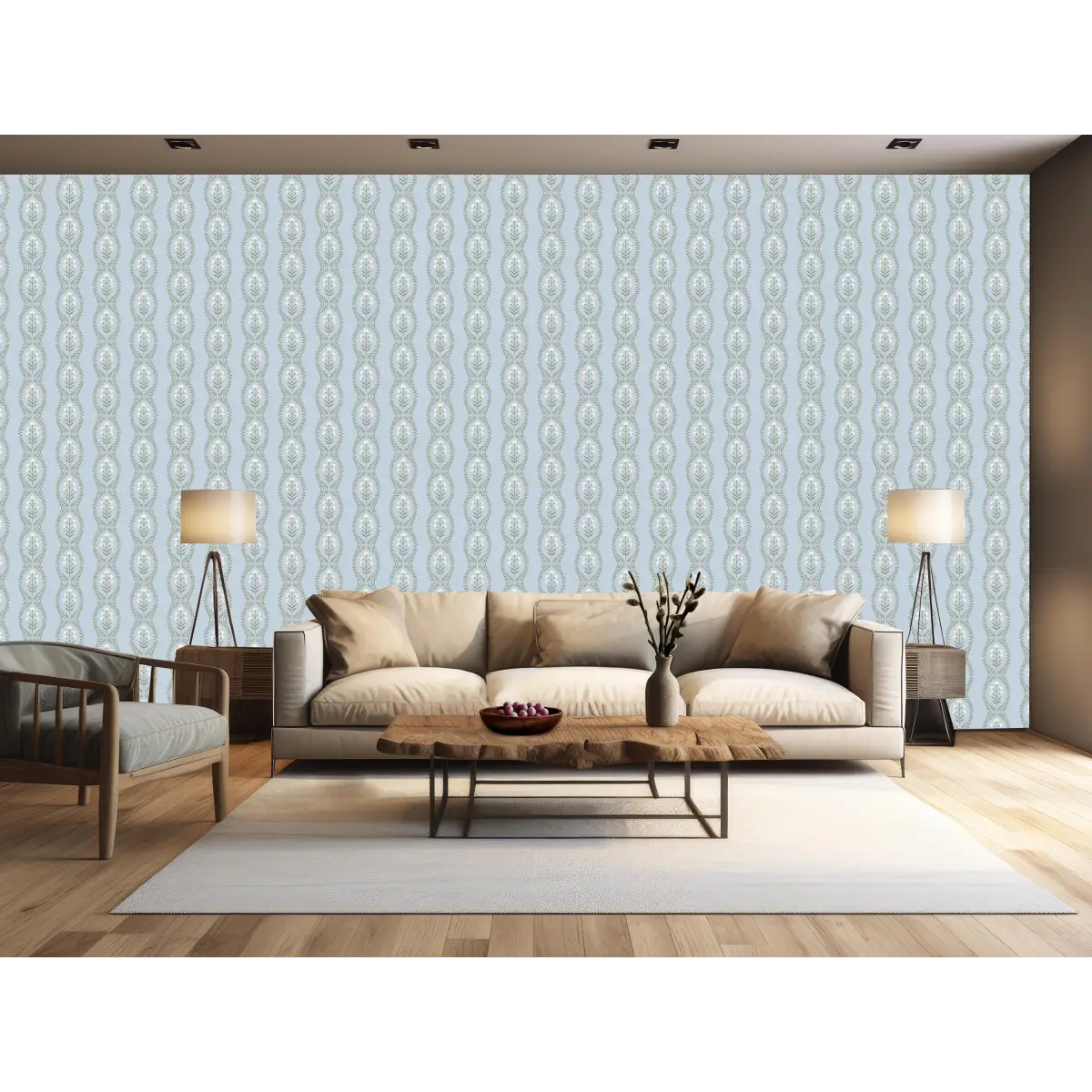 Nattie Wallpaper - Block Print Floral Stripe - by Kourtni Gunn - Loomwell Home Goods