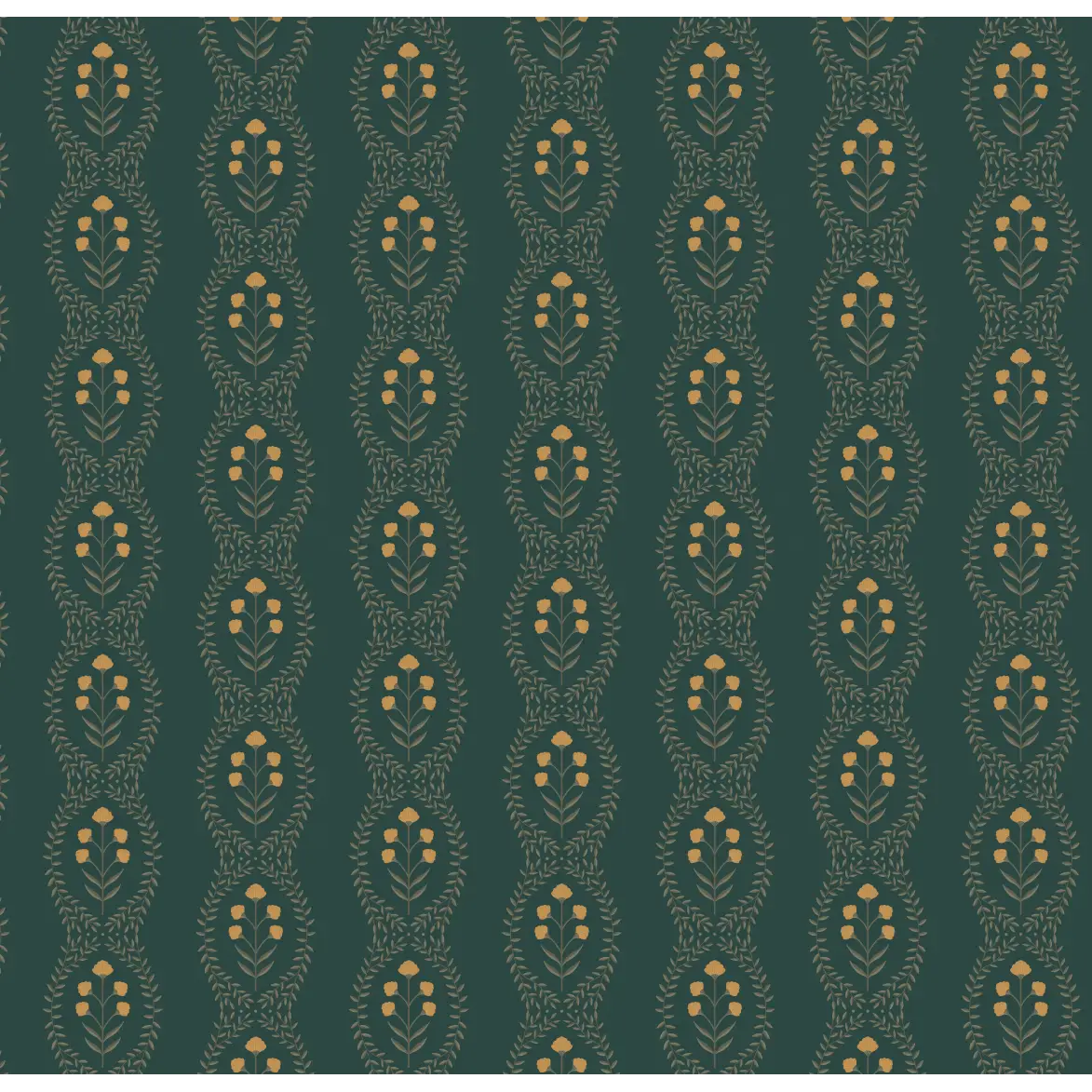 Nattie Wallpaper - Block Print Floral Stripe - by Kourtni Gunn - Sample 1 foot by 1 foot / Green - Loomwell Home Goods
