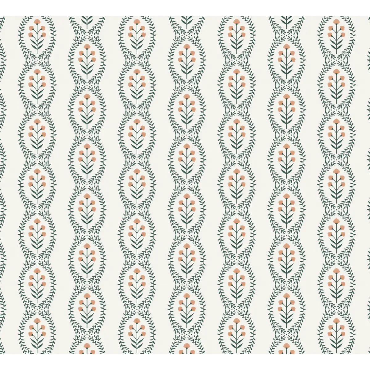 Nattie Wallpaper - Block Print Floral Stripe - by Kourtni Gunn - Sample 1 foot by 1 foot / White - Loomwell Home Goods