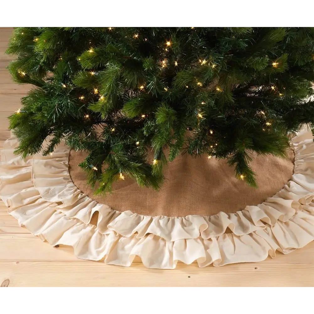 Natural Cotton Jute Ruffle Christmas Stocking - Fennco Styles