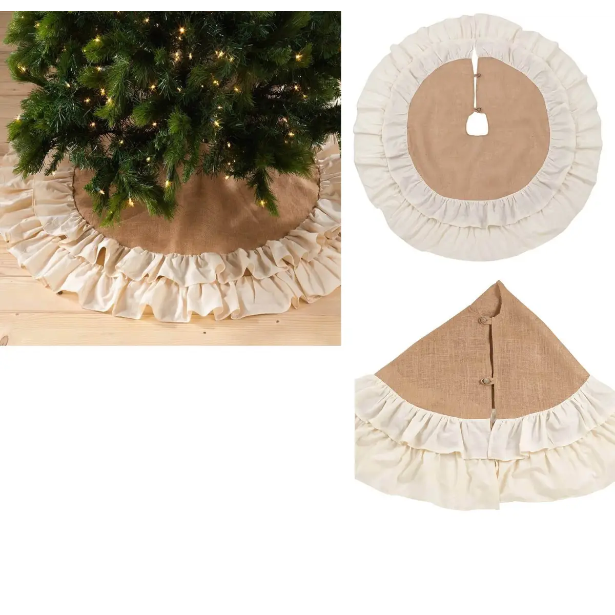 Natural Cotton Jute Ruffle Christmas Stocking - Fennco Styles