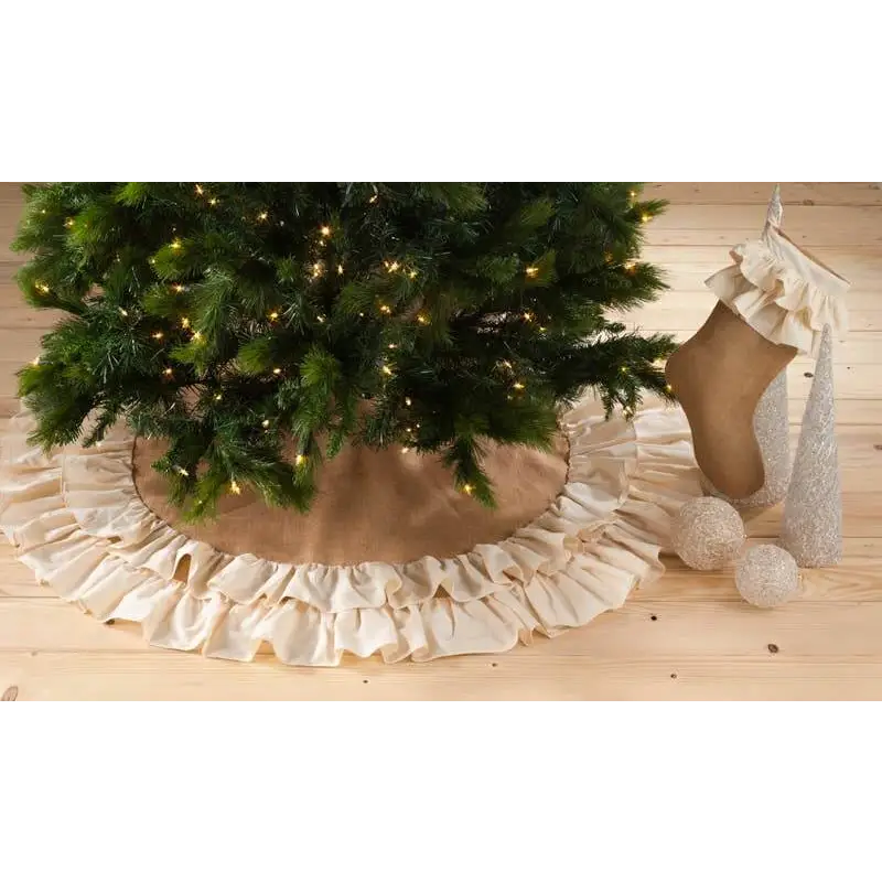 Natural Cotton Jute Ruffle Christmas Stocking - Fennco Styles