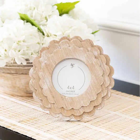 Natural Round Scalloped Wood Photo Frame - 8x8 (4x4 picture) - Adams & Co.