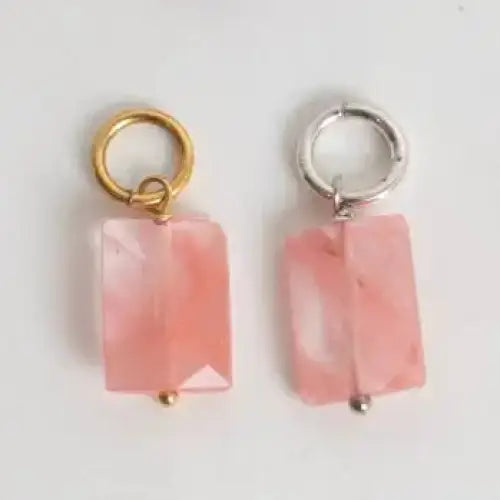 Natural Stone Charm for Bracelet or Necklace - Pink Magenta Green Blue - Pink Strawberry Quartz Rectangle / Antique