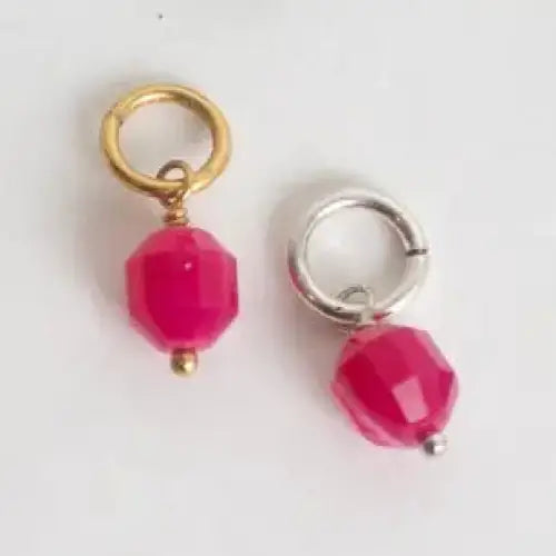 Natural Stone Charm for Bracelet or Necklace - Pink Magenta Green Blue - Magenta Sardonyx Lantern / Antique Silver
