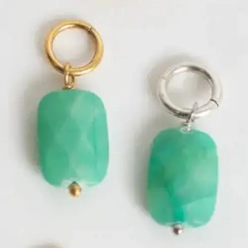 Natural Stone Charm for Bracelet or Necklace - Pink Magenta Green Blue - Jade Faceted Rectangle / Antique Gold - Bel Kai
