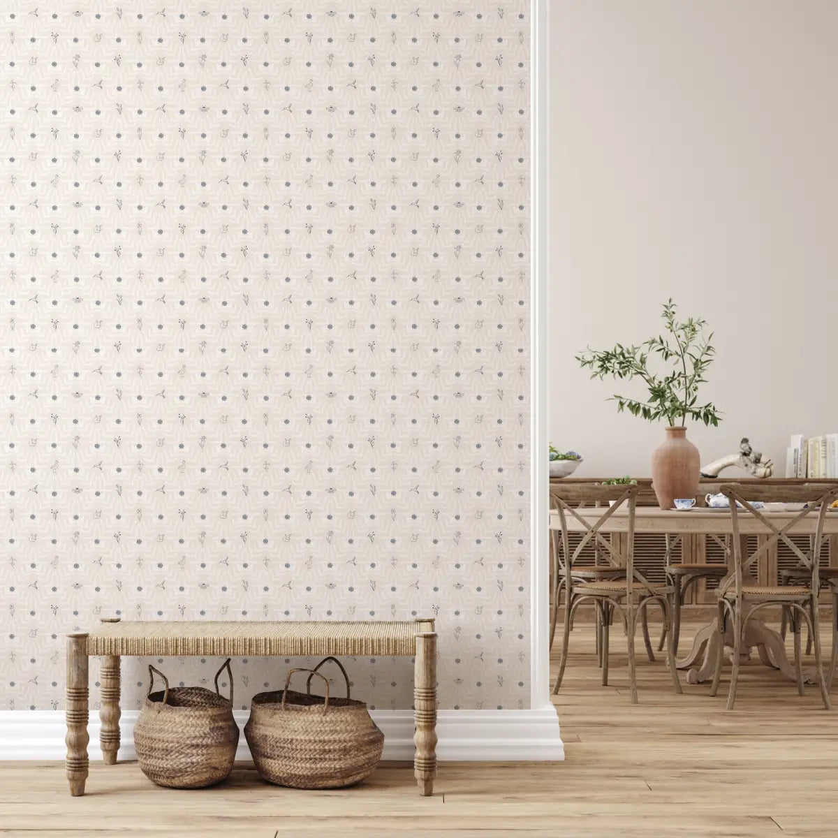Navie Wallpaper - Birds and Blooms - by Hannah Langford Design - Loomwell Home Goods