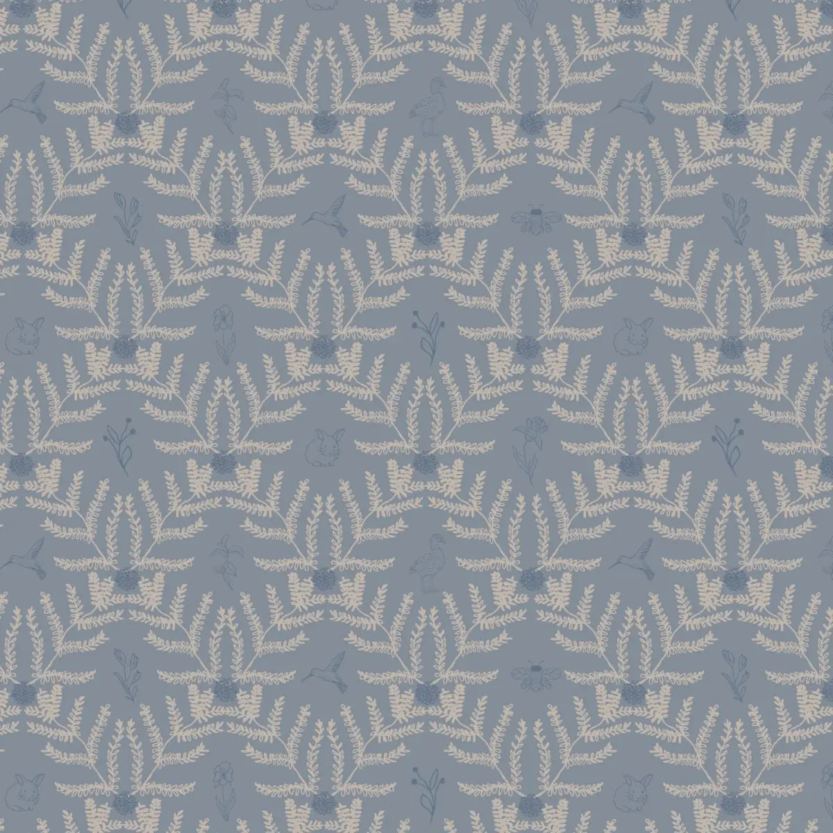 Navie Wallpaper - Birds and Blooms - by Hannah Langford Design - Sample 1 foot by 1 foot / Blue - Loomwell Home Goods