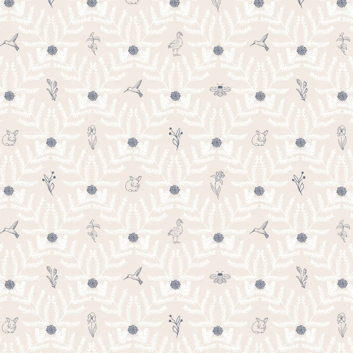 Navie Wallpaper - Birds and Blooms - by Hannah Langford Design - Sample 1 foot by 1 foot / Cream and Navy - Loomwell