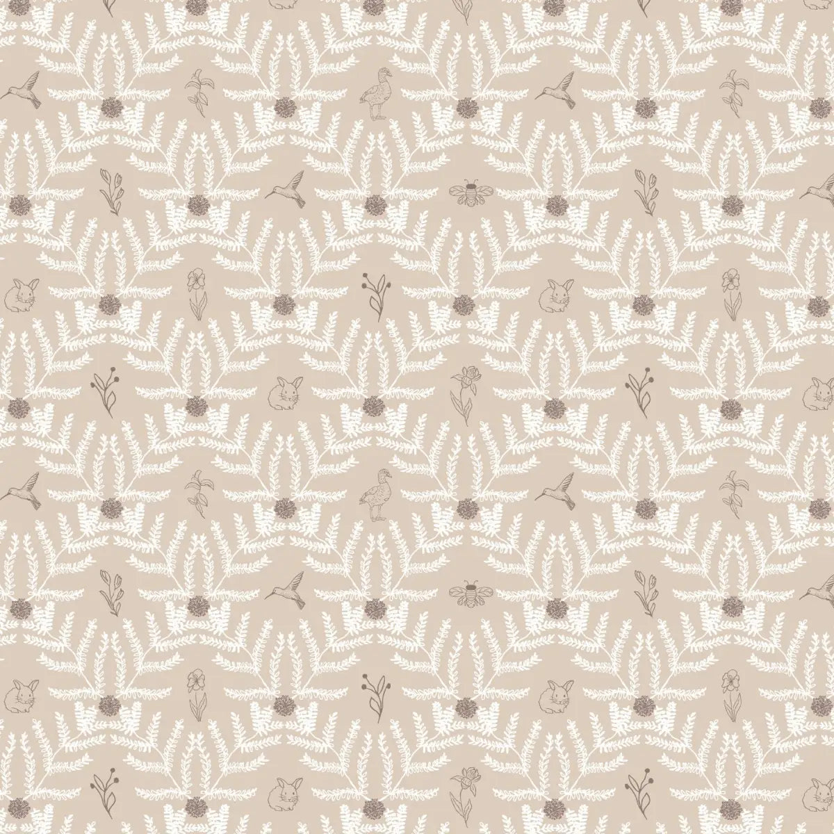 Navie Wallpaper - Birds and Blooms - by Hannah Langford Design - Sample 1 foot by 1 foot / Tan and Neutral - Loomwell