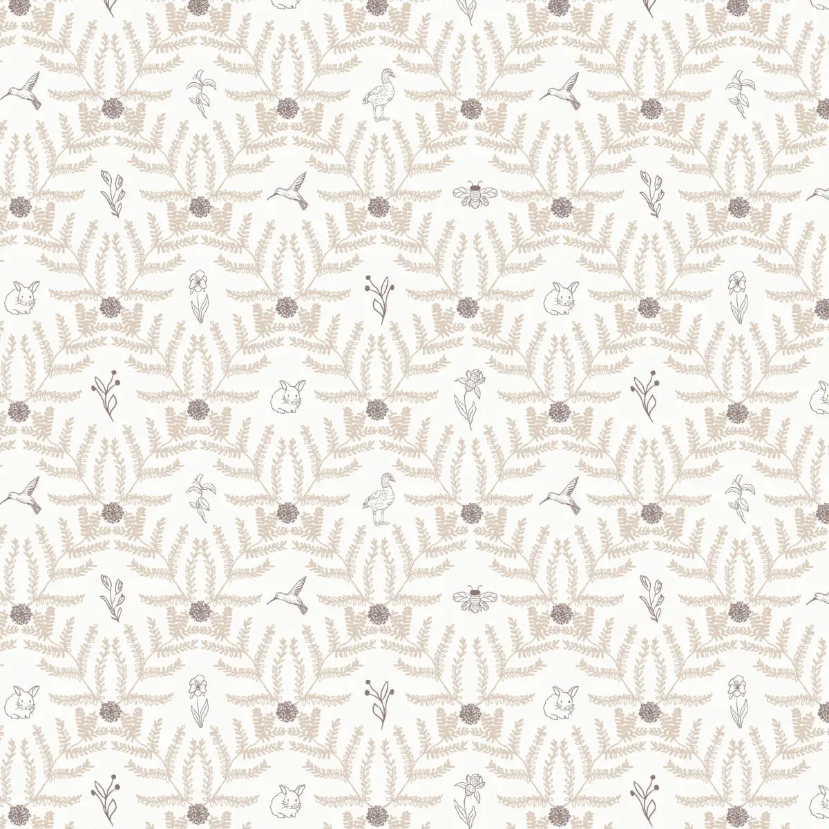 Navie Wallpaper - Birds and Blooms - by Hannah Langford Design - Sample 1 foot by 1 foot / White and Neutral - Loomwell