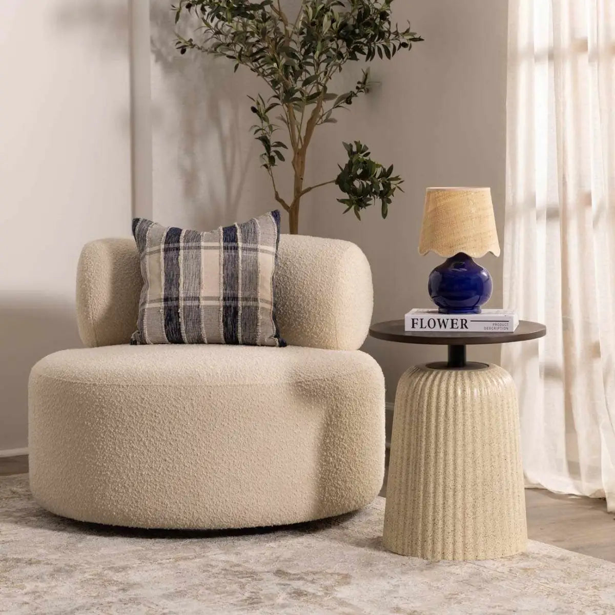 Navy Blue Table Lamp with Scalloped Shade - 13’’H x 8’’W x 8’’D - Boutique Rugs