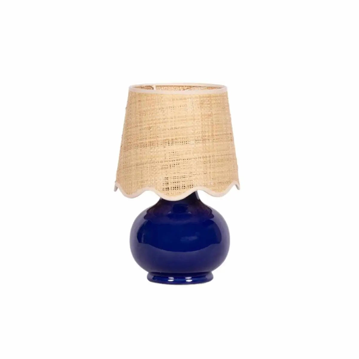 Navy Blue Table Lamp with Scalloped Shade - 13’’H x 8’’W x 8’’D - Boutique Rugs