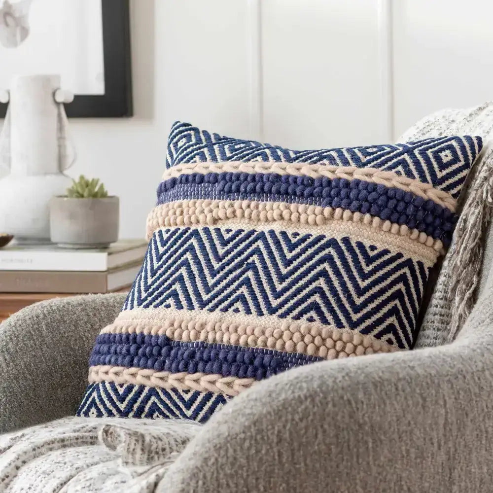 Navy Diamond Chevron Throw Pillow - Boutique Rugs