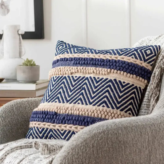 Navy Diamond Chevron Throw Pillow - Boutique Rugs