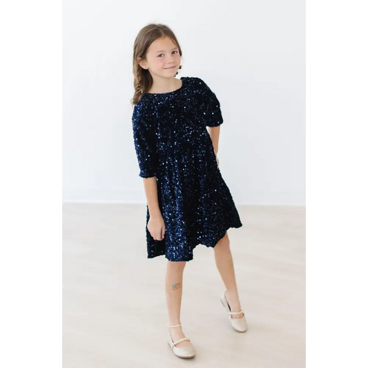 Navy Velvet Sequin Dress - Mila & Rose ®