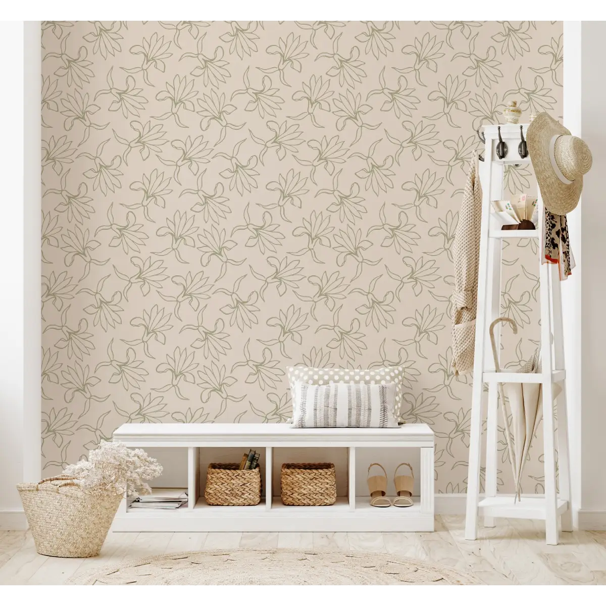 Naya Wallpaper - Flower Line Drawing - by The Rosenborg Company - Loomwell Home Goods
