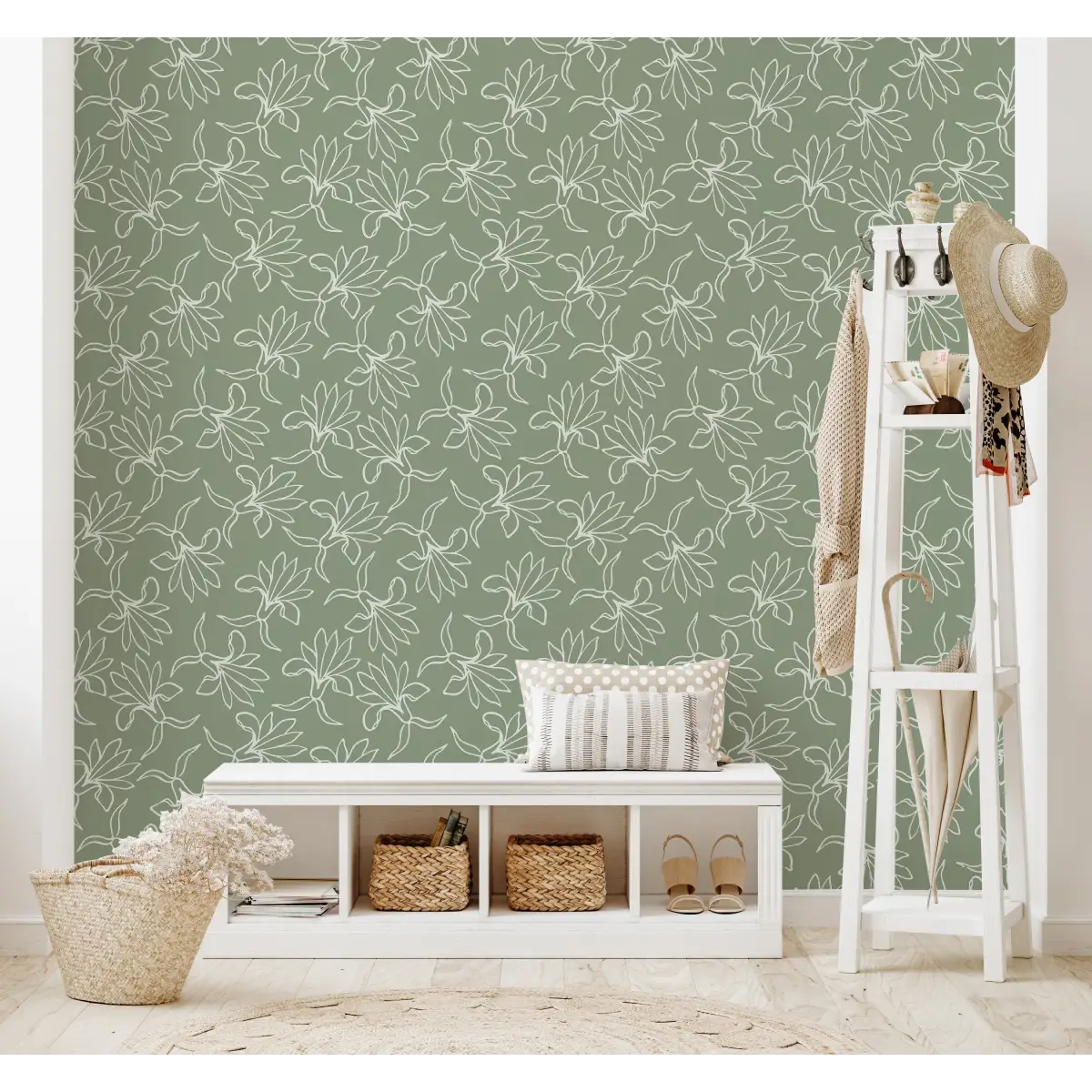 Naya Wallpaper - Flower Line Drawing - by The Rosenborg Company - Loomwell Home Goods