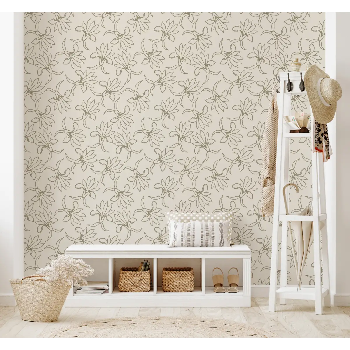 Naya Wallpaper - Flower Line Drawing - by The Rosenborg Company - Loomwell Home Goods