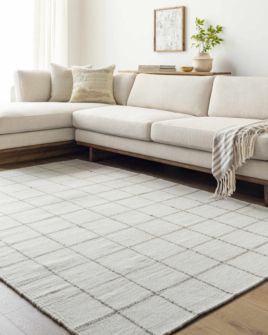 White Gray Checkered Wool Rug - Boutique Rugs