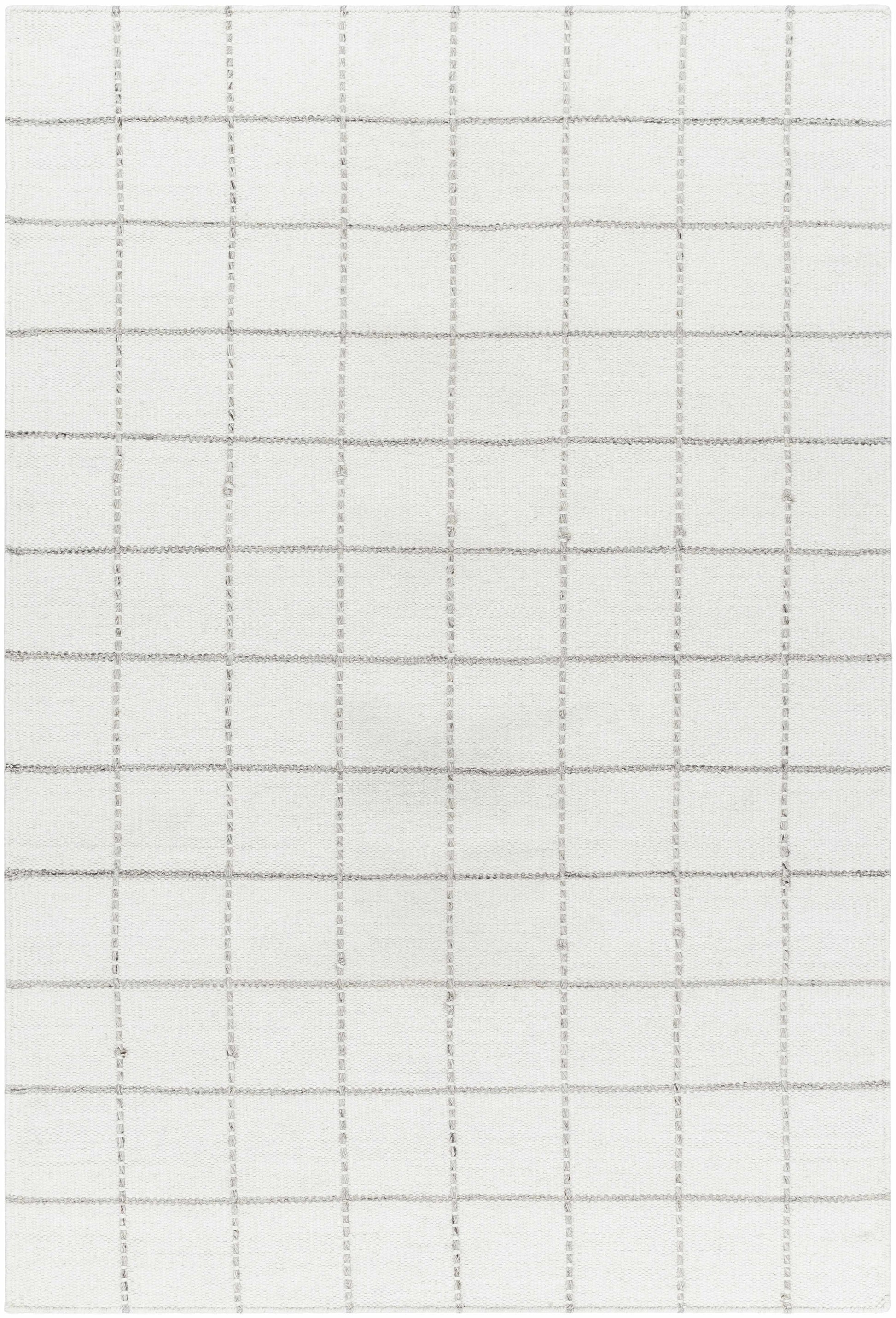 White Gray Checkered Wool Rug - 5’ x 7’6’’ Rectangle - Boutique Rugs