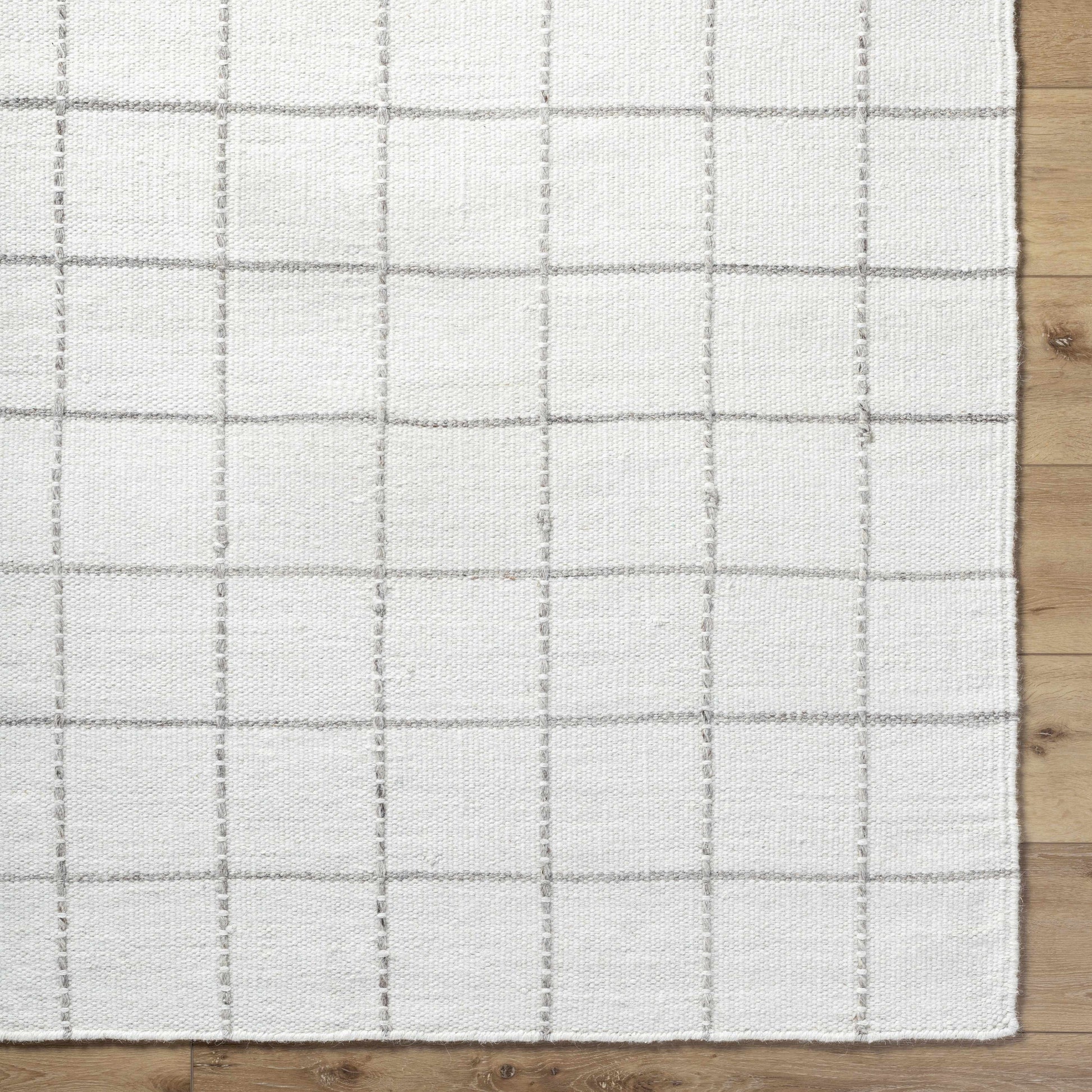 White Gray Checkered Wool Rug - Boutique Rugs