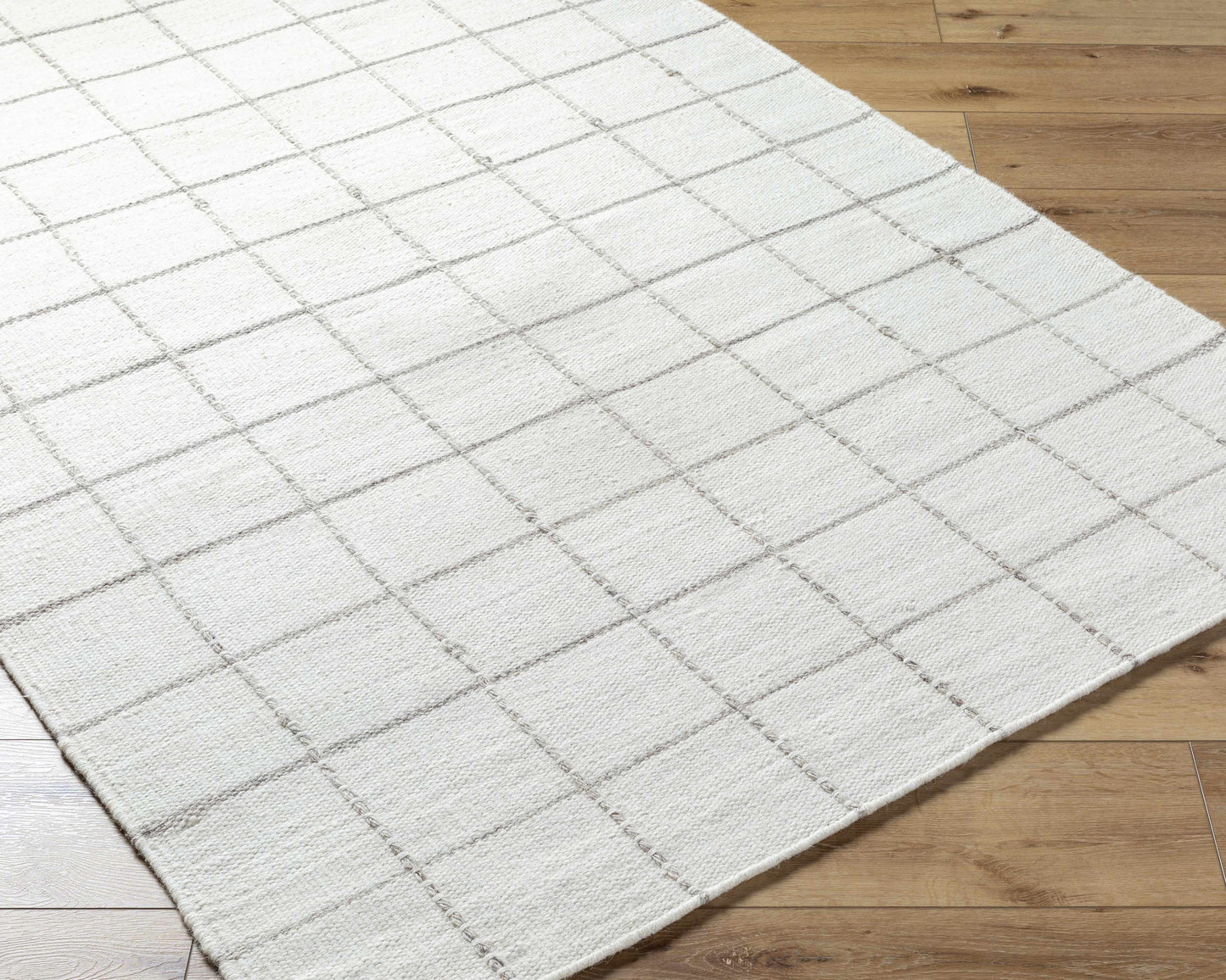 White Gray Checkered Wool Rug - Boutique Rugs