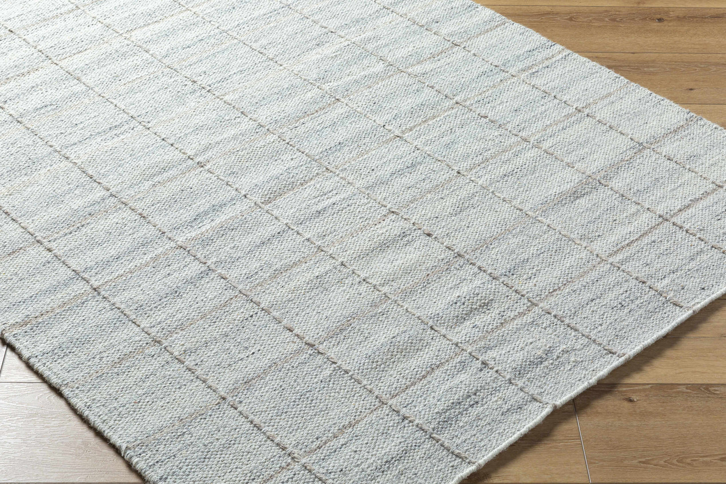 Light Gray Checkered Wool Rug - Boutique Rugs