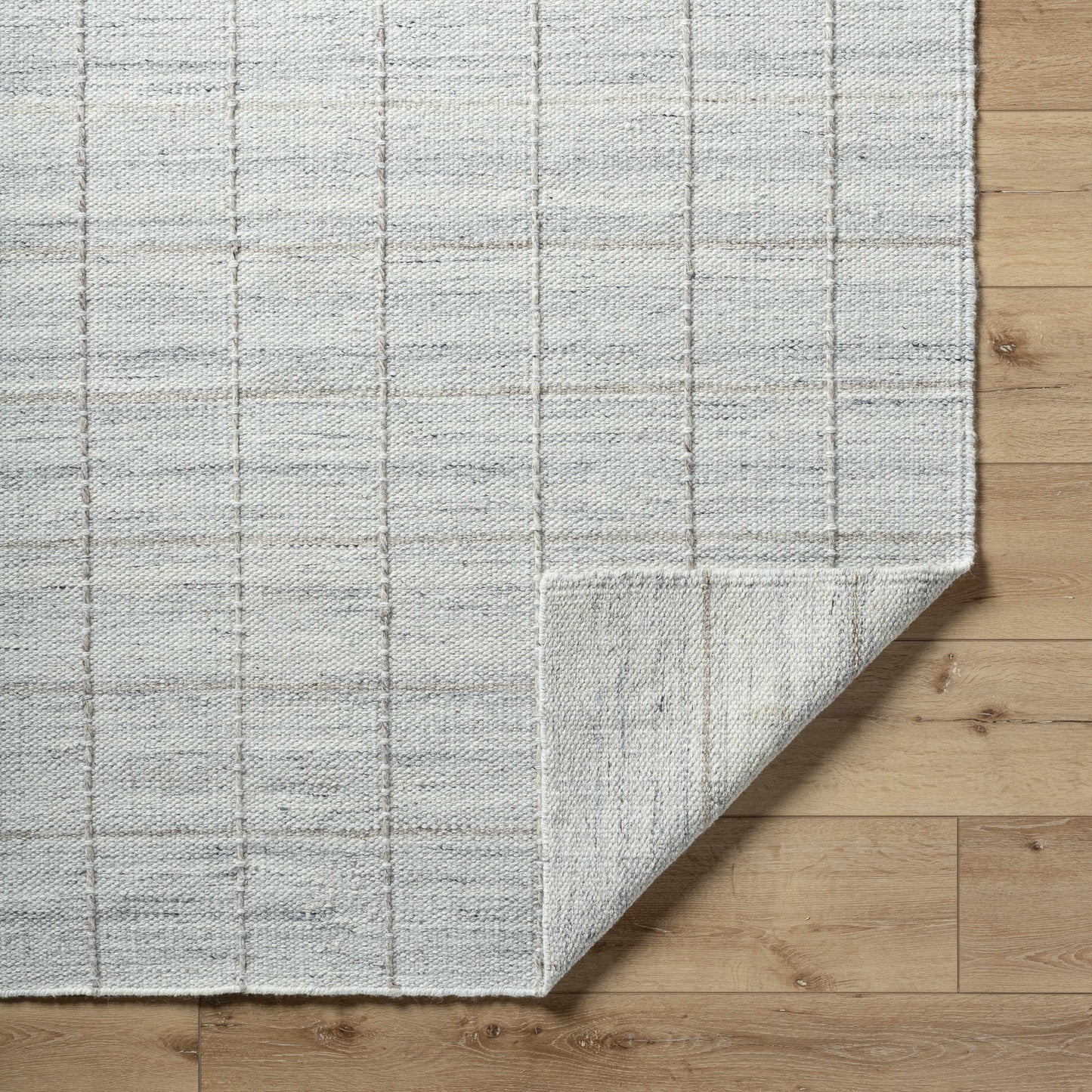 Light Gray Checkered Wool Rug - Boutique Rugs