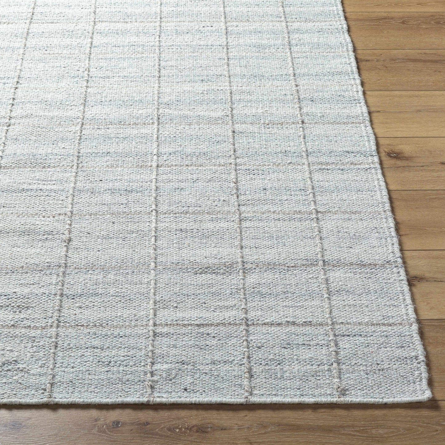 Light Gray Checkered Wool Rug - Boutique Rugs