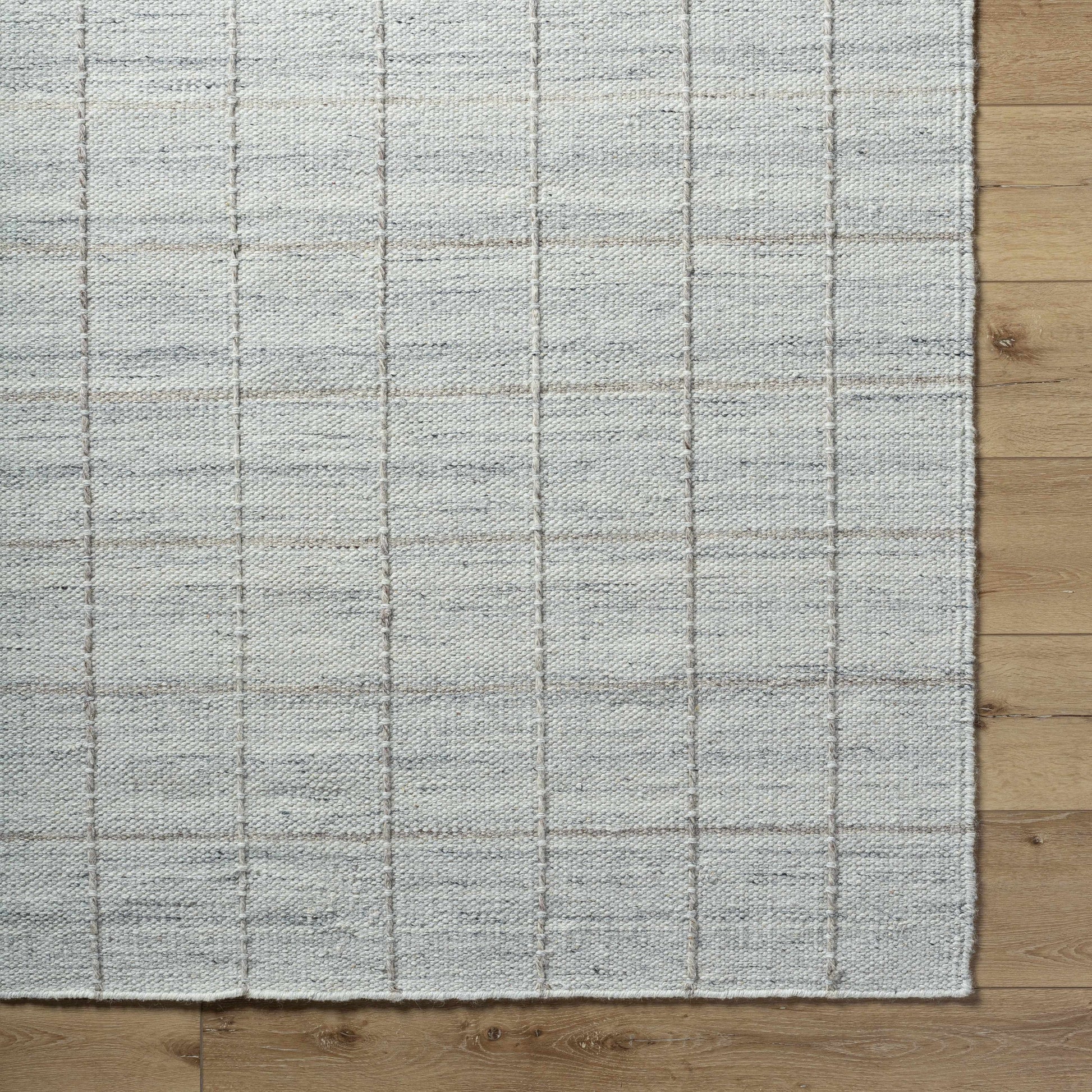 Light Gray Checkered Wool Rug - Boutique Rugs