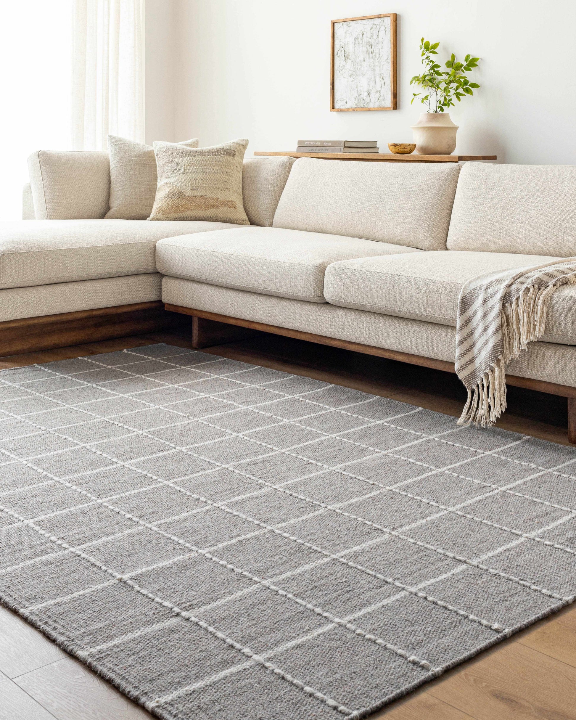 Gray Checkered Flat Woven Wool Rug - Boutique Rugs