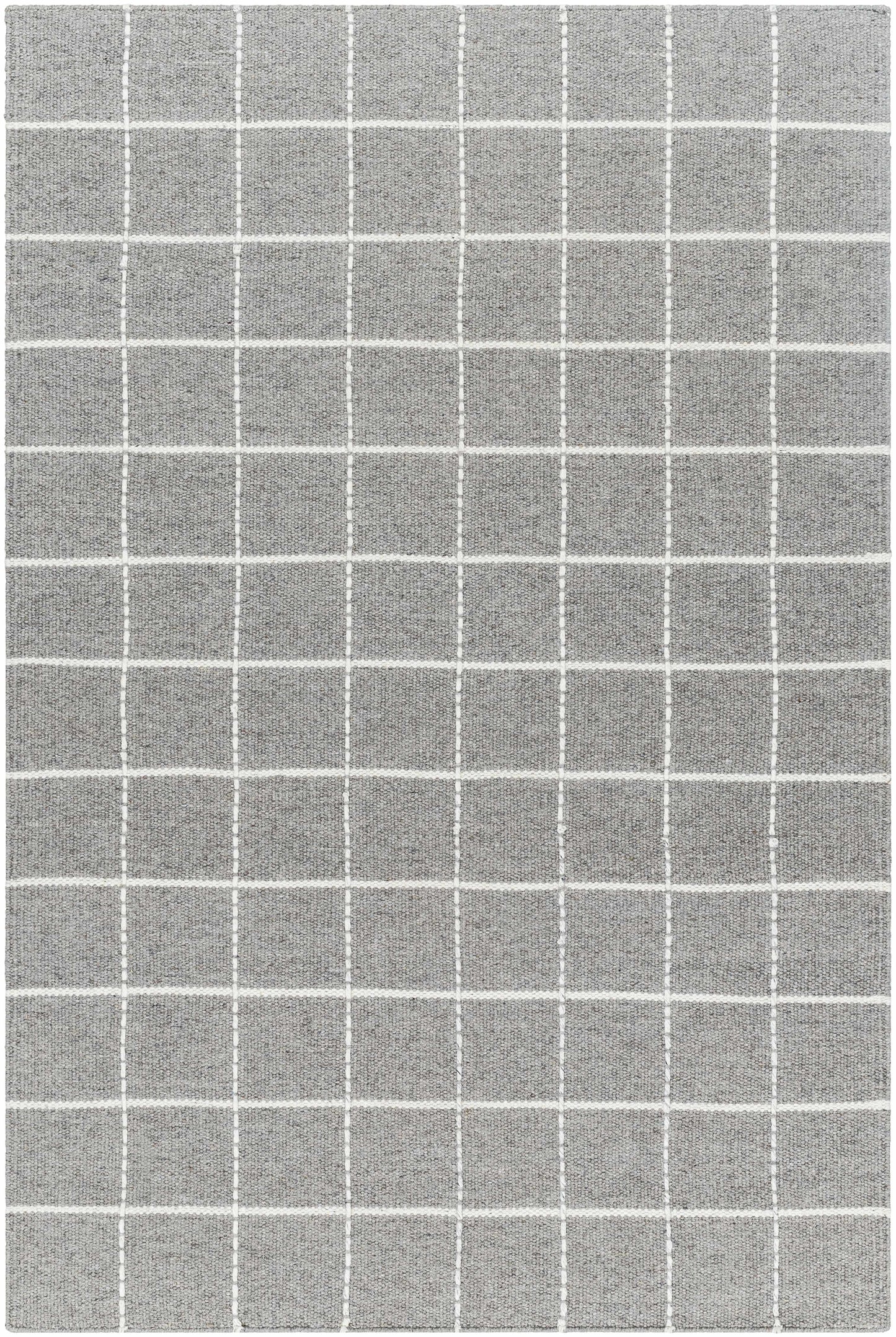 Gray Checkered Flat Woven Wool Rug - 5’ x 7’6’’ Rectangle - Boutique Rugs