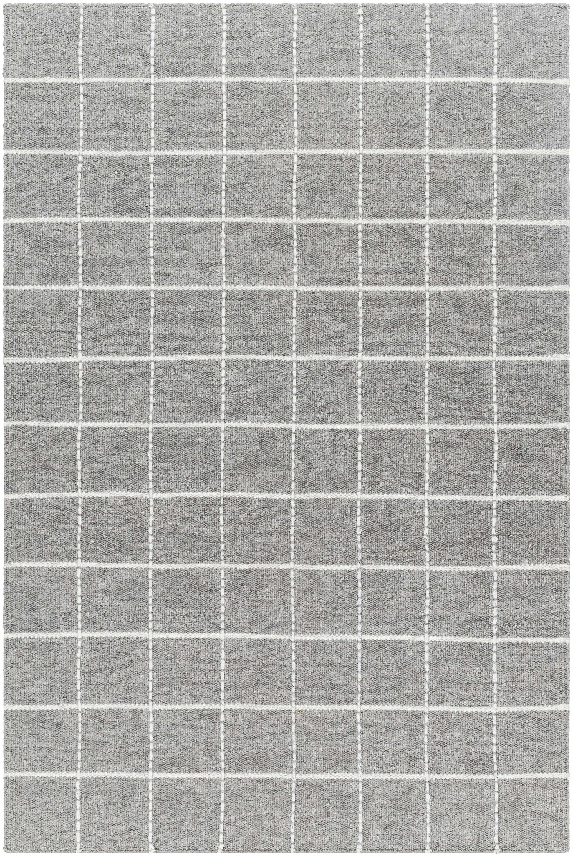 Gray Checkered Flat Woven Wool Rug - 5’ x 7’6’’ Rectangle - Boutique Rugs