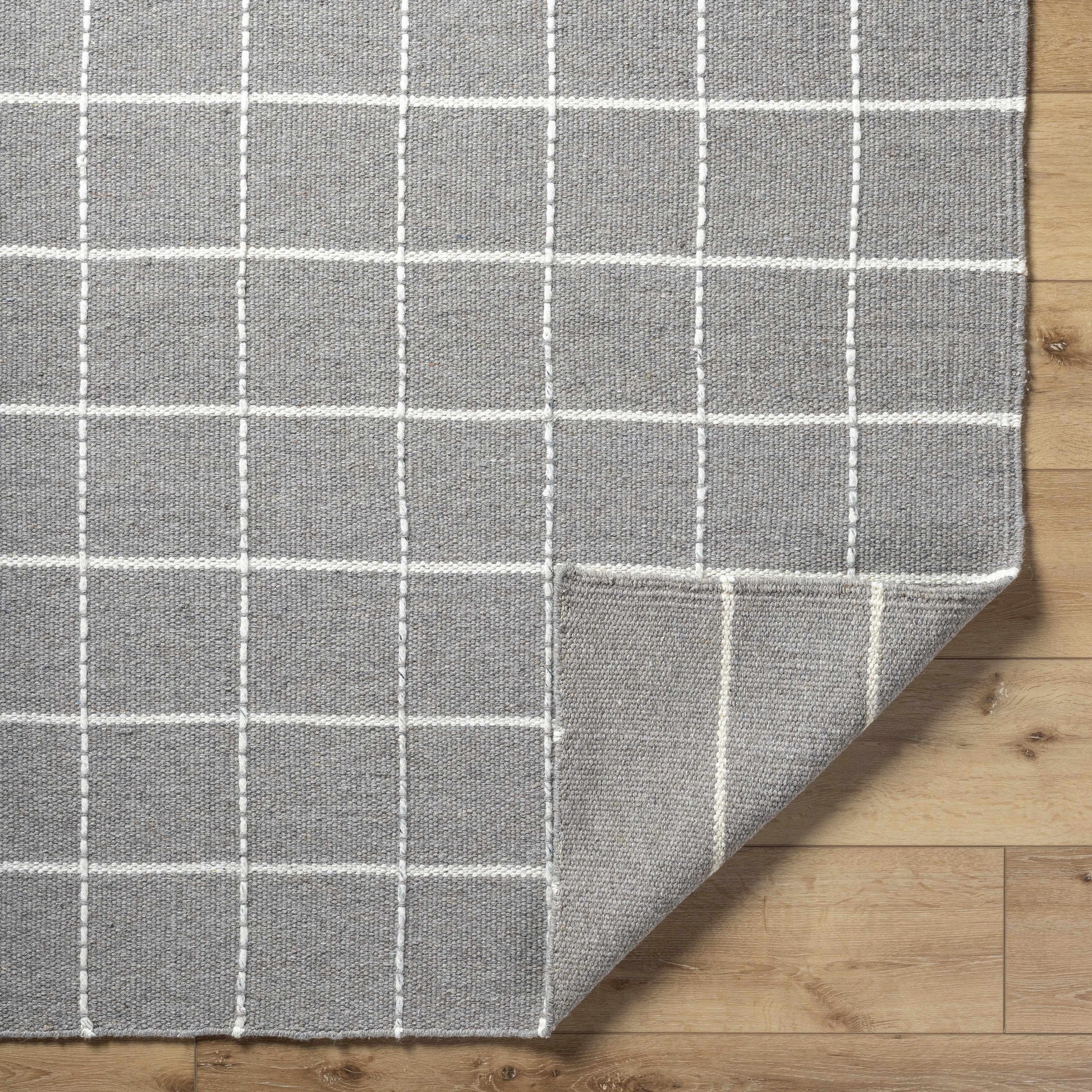 Gray Checkered Flat Woven Wool Rug - Boutique Rugs
