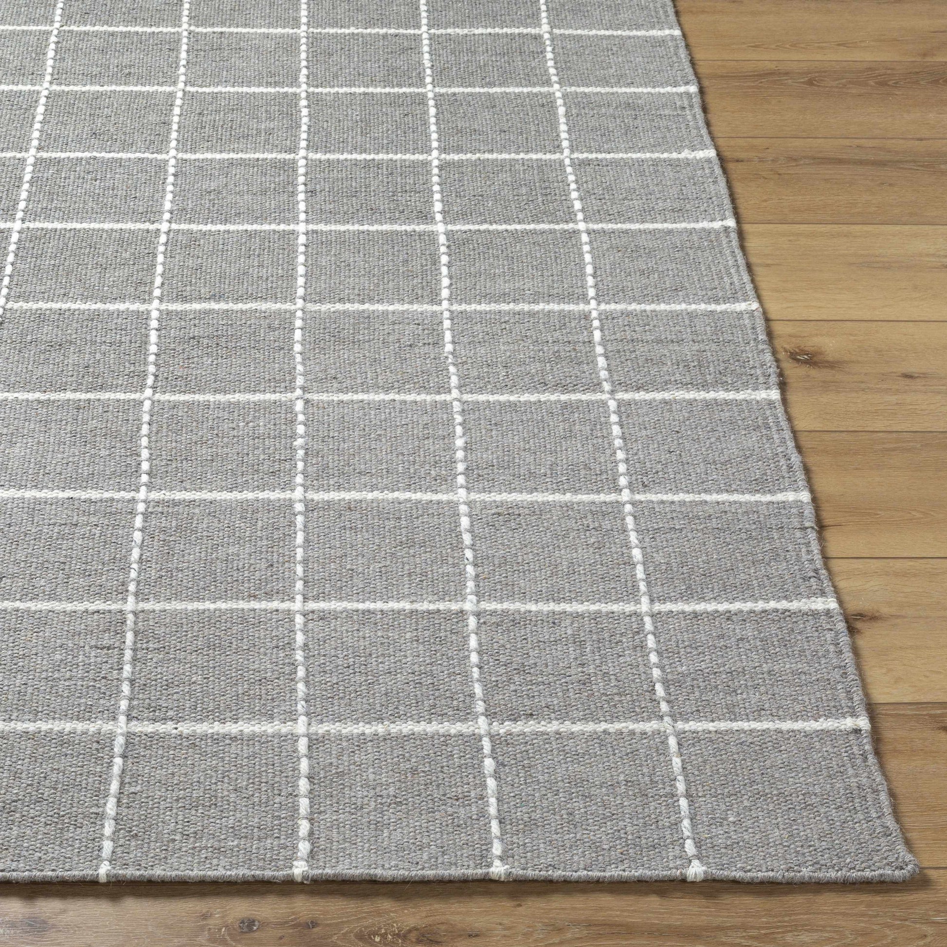Gray Checkered Flat Woven Wool Rug - Boutique Rugs