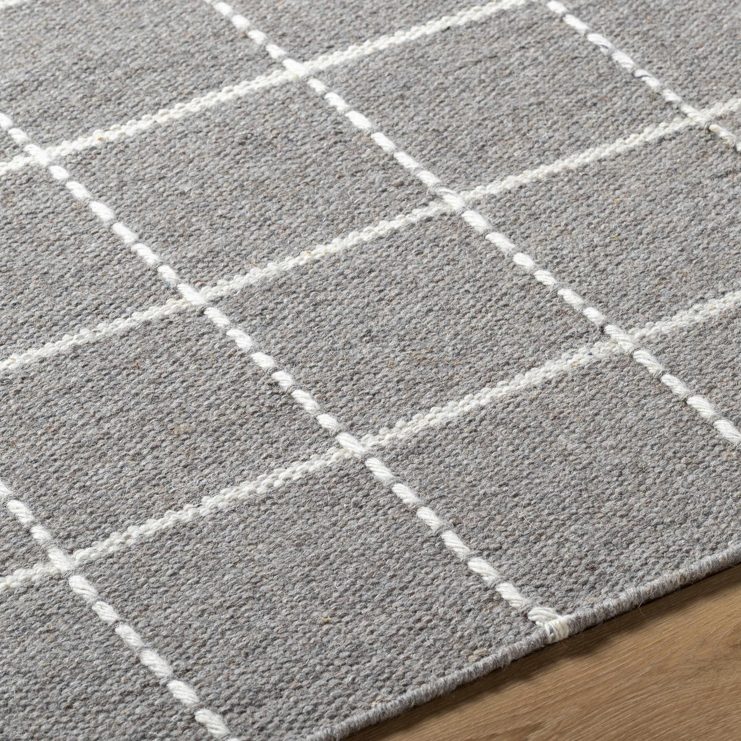 Gray Checkered Flat Woven Wool Rug - 2’ x 3’ Rectangle - Boutique Rugs