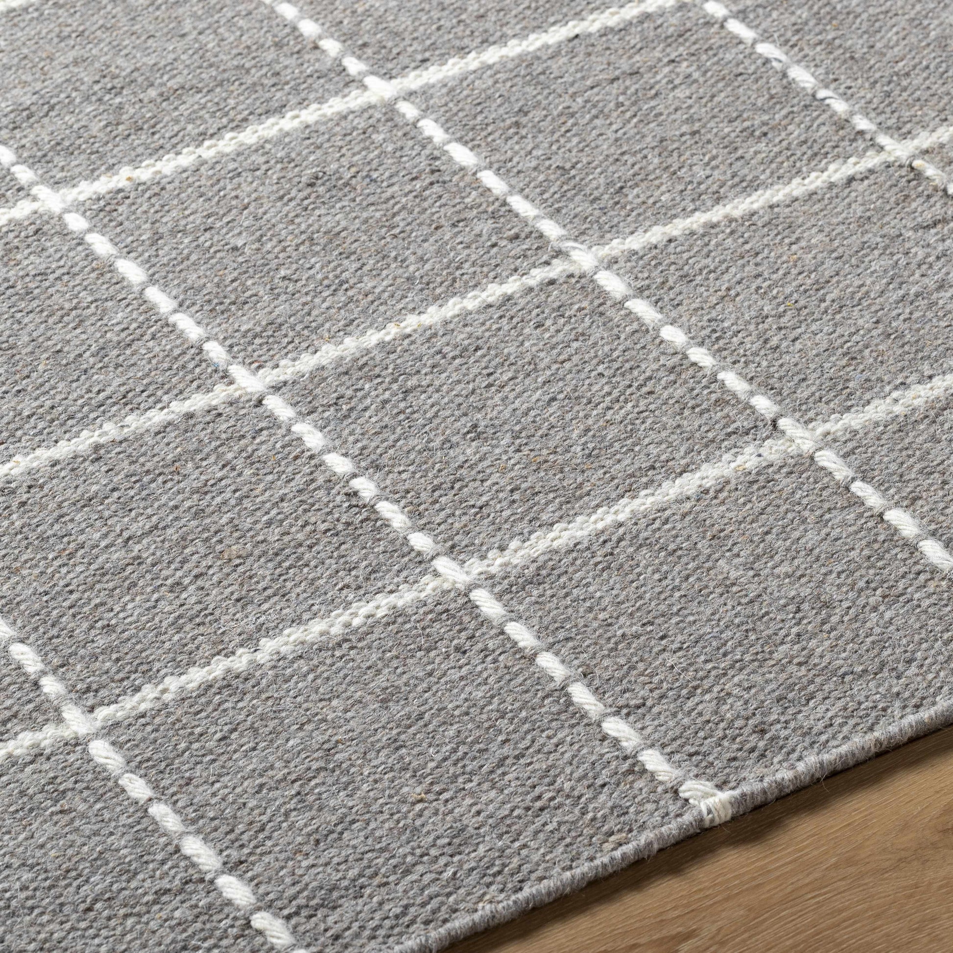 Gray Checkered Flat Woven Wool Rug - 2’ x 3’ Rectangle - Boutique Rugs