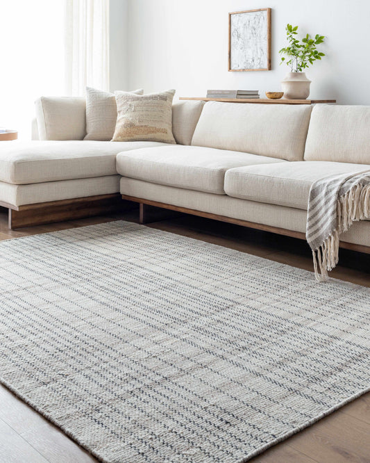 Gray Blue Linen Look Wool Rug - Boutique Rugs