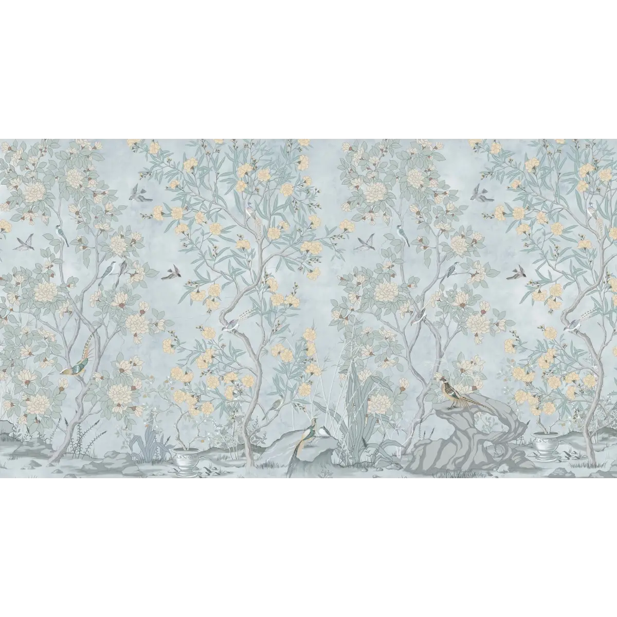 Neely Wallpaper - Pastel Toile Trees - Sample 1 foot by 1 foot / Blue - Loomwell Home Goods