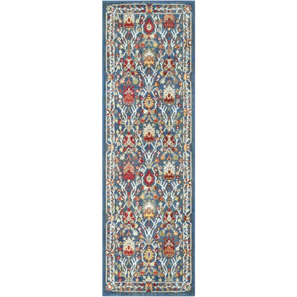 Neola Navy Blue Damask Area Rug - 2’6’’ x 7’10’’ Runner - Boutique Rugs