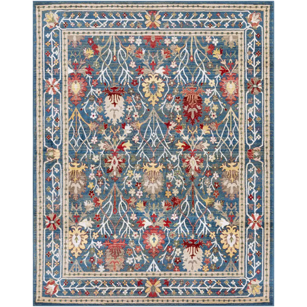 Neola Navy Blue Damask Area Rug - 7’10’’ x 9’10’’ Rectangle - Boutique Rugs