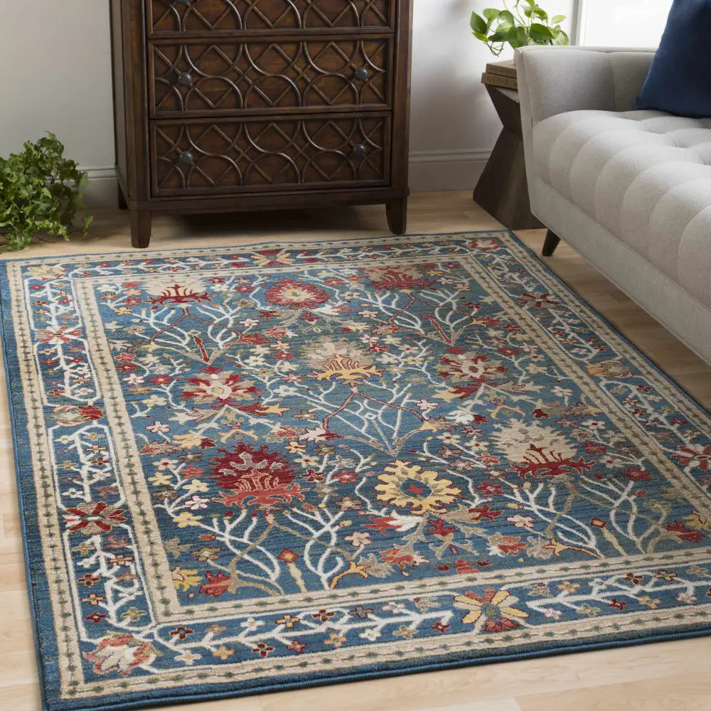 Neola Navy Blue Damask Area Rug - Boutique Rugs