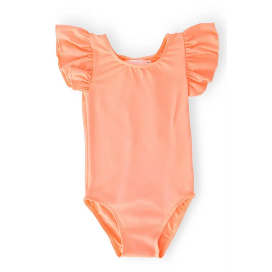 Neon Coral S/S Flutter Sleeve Leotard - Mila & Rose ®
