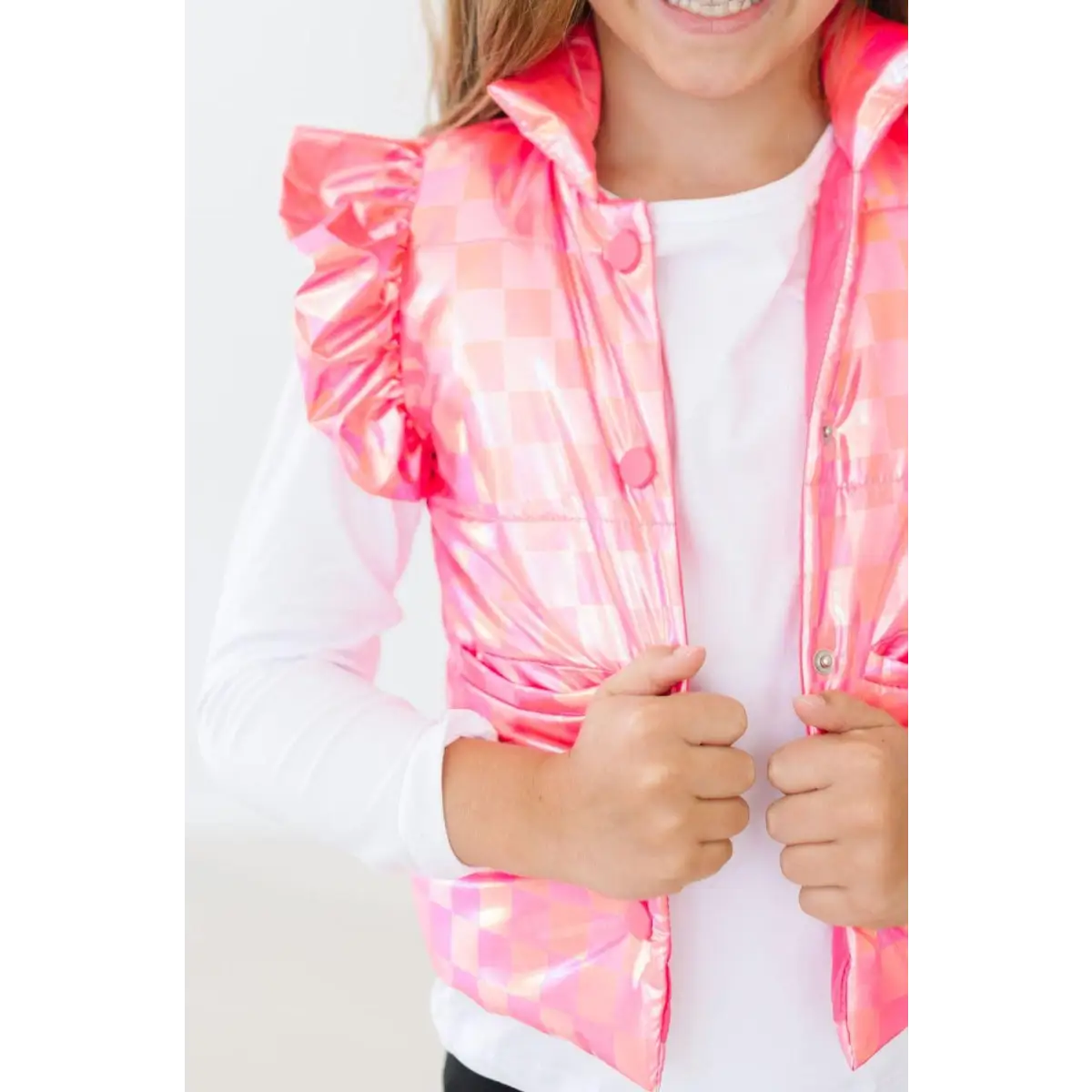 Neon Pink Checker Puffer Vest - Mila & Rose ®