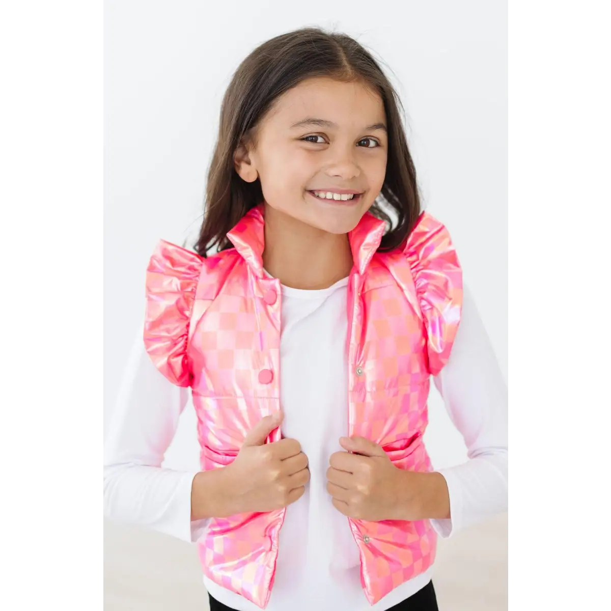 Neon Pink Checker Puffer Vest - Mila & Rose ®