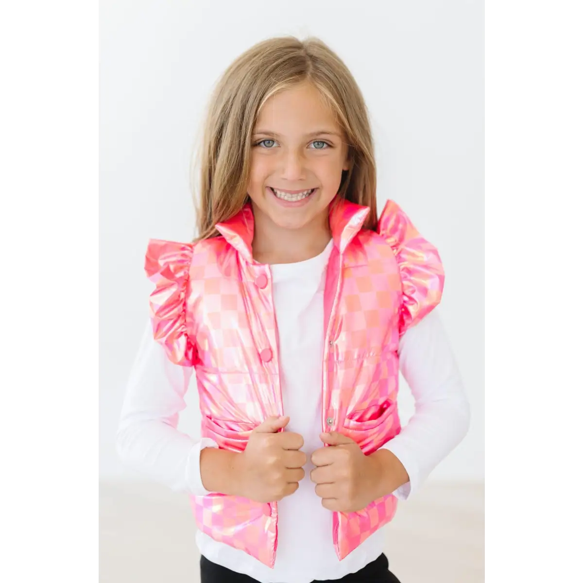 Neon Pink Checker Puffer Vest - Mila & Rose ®